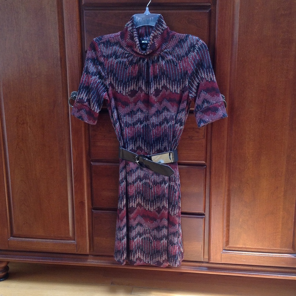 BCX Belted 3/4 Sleeved Short Dress Lightweight